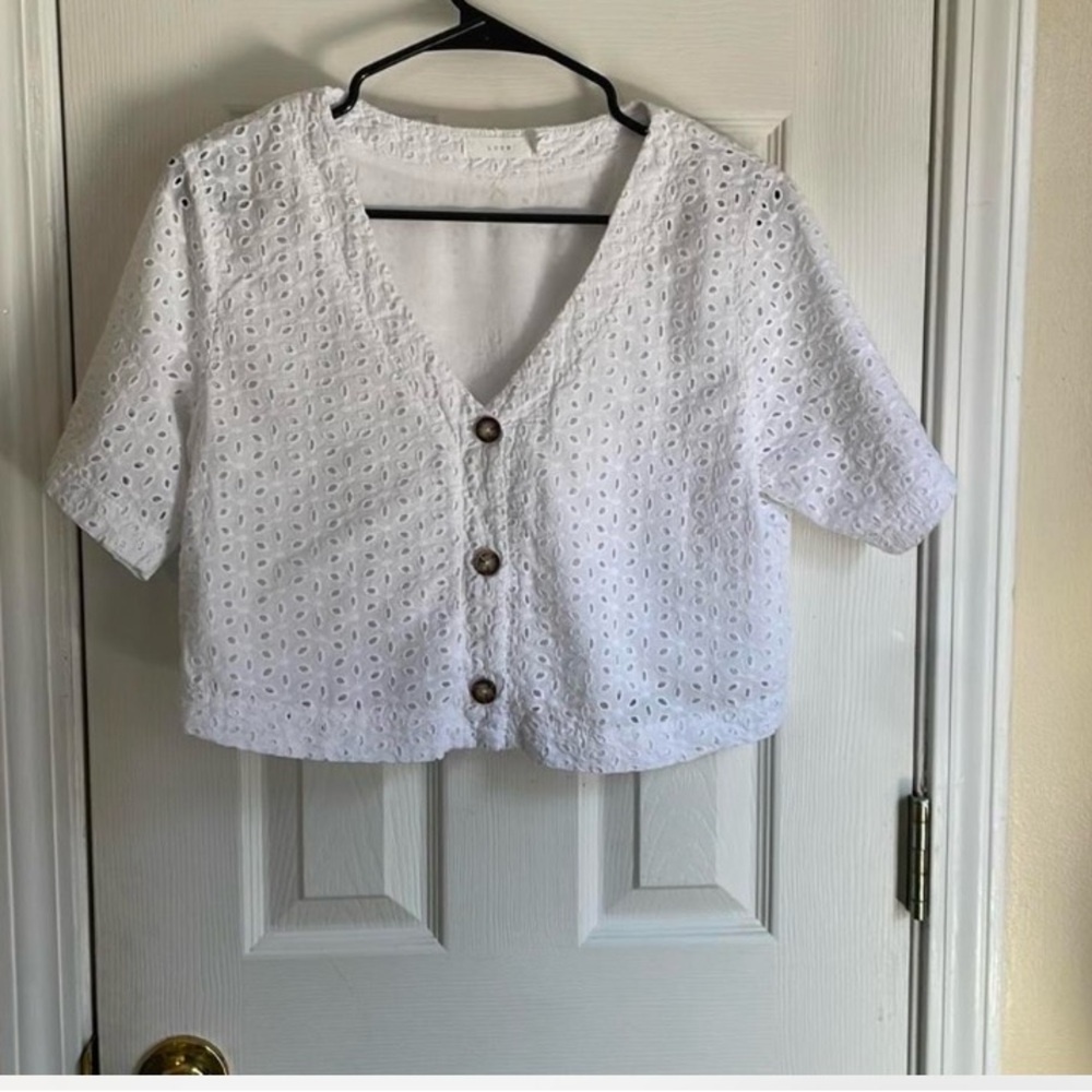 White Eyelet Button-Up Top